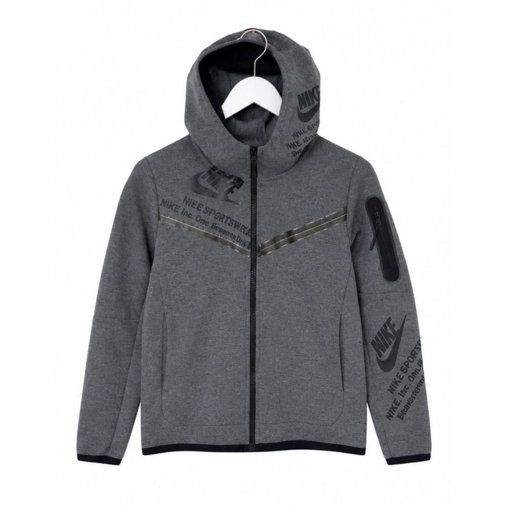 Nike Boys Gray Full Zip Hoodie Jacket Graphic Logo Zip Pocket Size 5-6